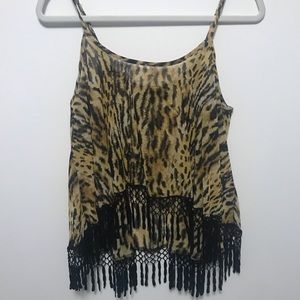 Tiger/Cheetah print fringed top
